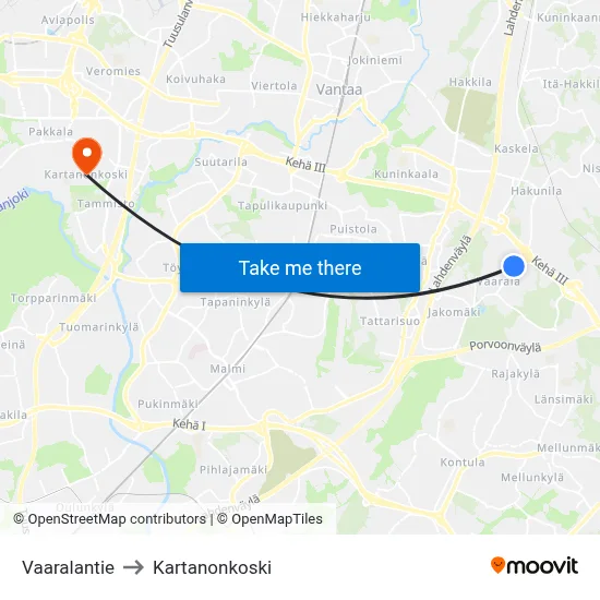 Vaaralantie to Manor Rapids map