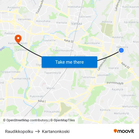 Raudikko Path to Manor Rapids map