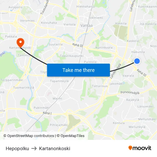 Hepopolku to Manor Rapids map