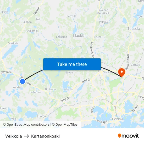 Veikkola to Manor Rapids map