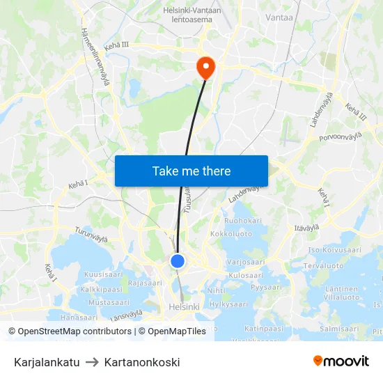 Karjalankatu Street to Manor Rapids map