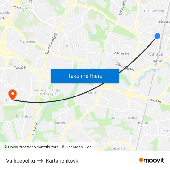 Vaihdepolku to Manor Rapids map