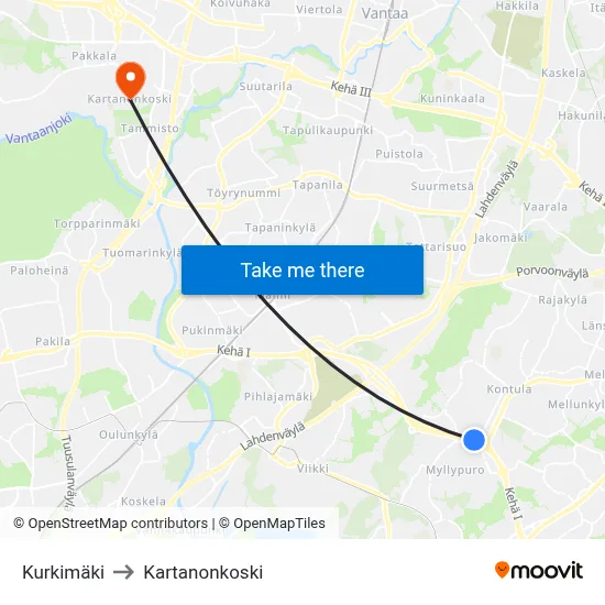Kurkimäki to Manor Rapids map