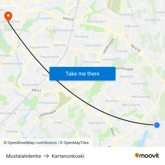 Mustalahdentie to Manor Rapids map