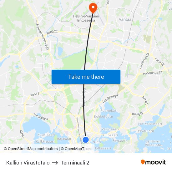 Kallion Virastotalo to Terminaali 2 map