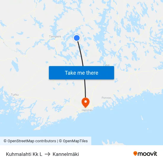 Kuhmalahti Church West to Kannelmaki map