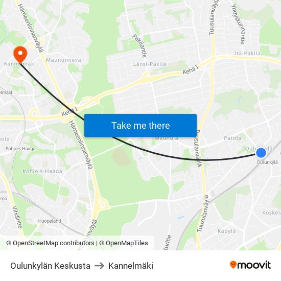 Oulunkylän Keskusta to Kannelmäki map