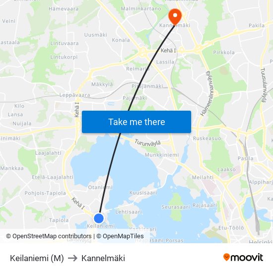 Keilaniemi (M) to Kannelmäki map