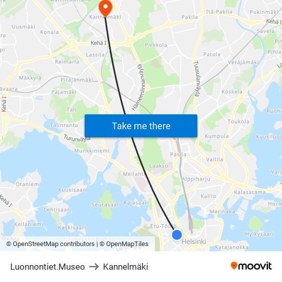 Luonnontiet.Museo to Kannelmäki map