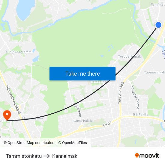 Tammistonkatu to Kannelmäki map