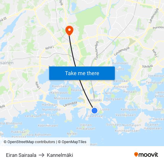 Eiran Sairaala to Kannelmäki map