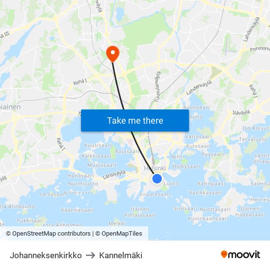 Johanneksenkirkko to Kannelmäki map