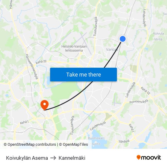 Koivukylän Asema to Kannelmäki map