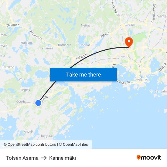 Tolsan Asema to Kannelmäki map