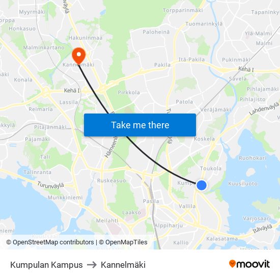 Kumpulan Kampus to Kannelmäki map