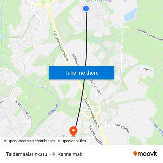 Taidemaalarinkatu to Kannelmäki map