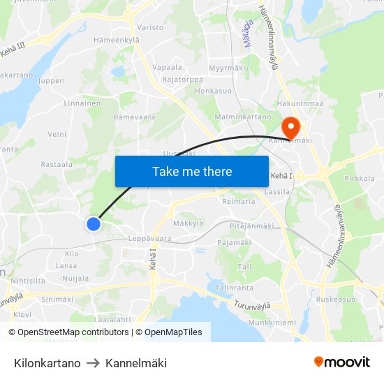 Kilonkartano to Kannelmäki map