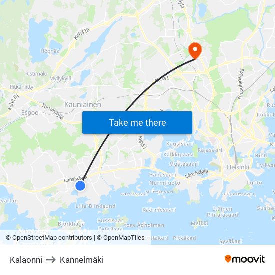 Kalaonni to Kannelmäki map