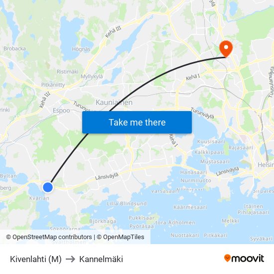 Kivenlahti (M) to Kannelmäki map