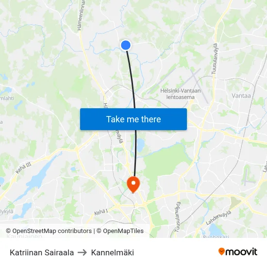 Katriina Hospital to Kannelmaki map