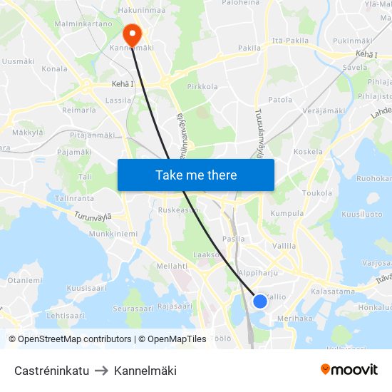 Castréninkatu to Kannelmäki map