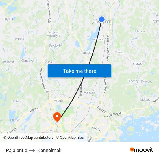 Pajalantie to Kannelmäki map