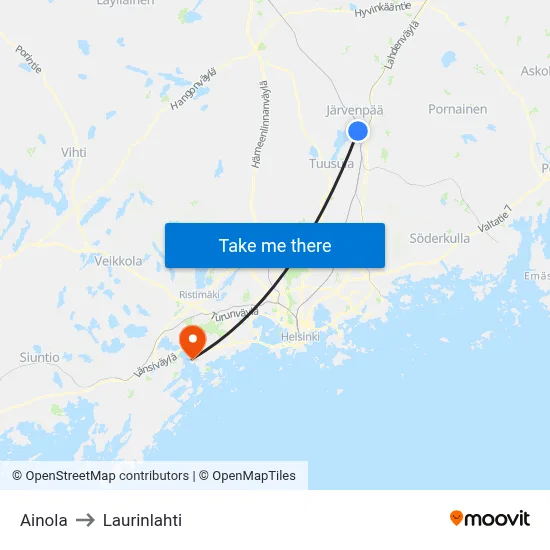 Ainola to Laurinlahti map