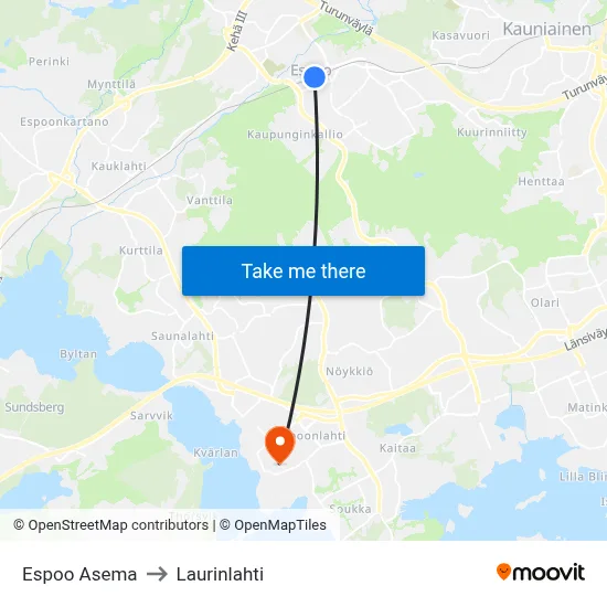Espoo Asema to Laurinlahti map