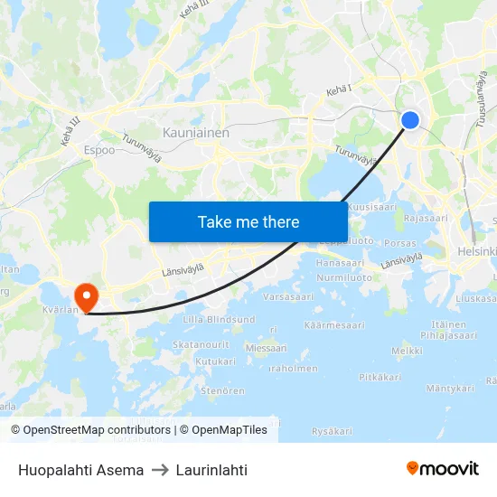 Huopalahti Asema to Laurinlahti map