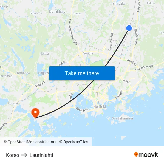 Korso to Laurinlahti map