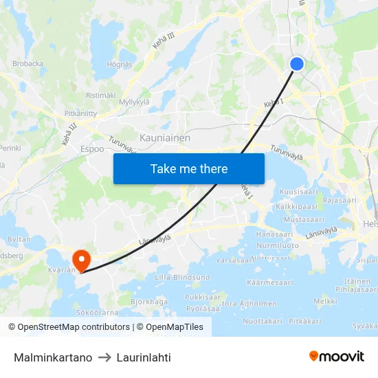 Malminkartano to Laurinlahti map