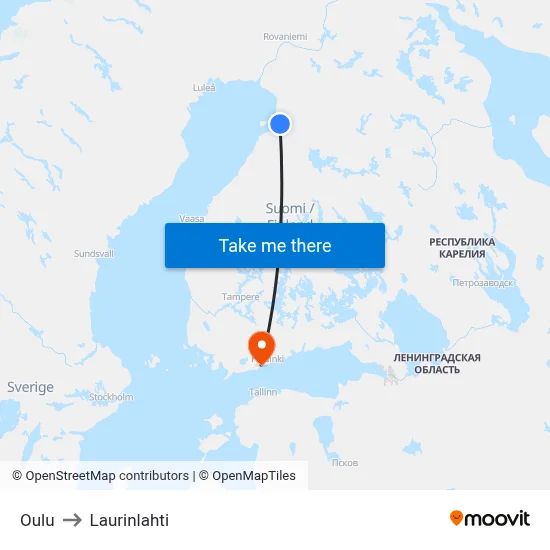Oulu to Laurinlahti map