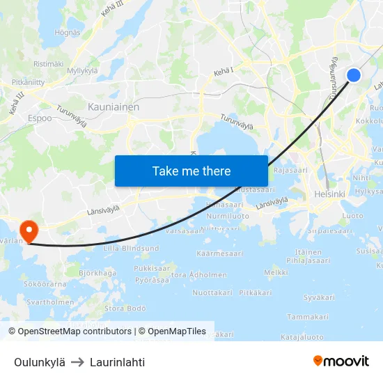 Oulunkylä to Laurinlahti map