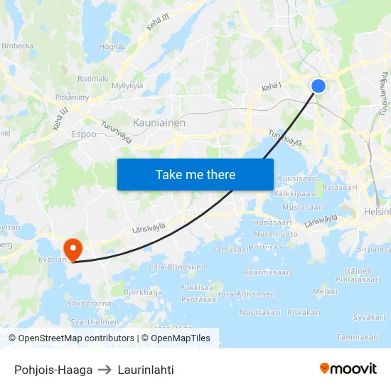 North Haaga to Laurinlahti map