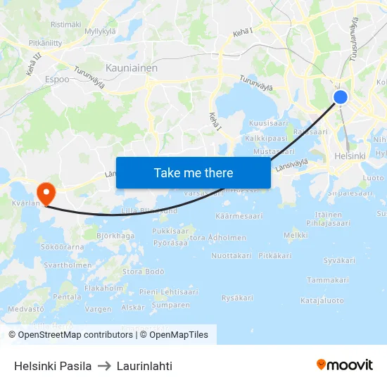 Helsinki Pasila to Laurinlahti map
