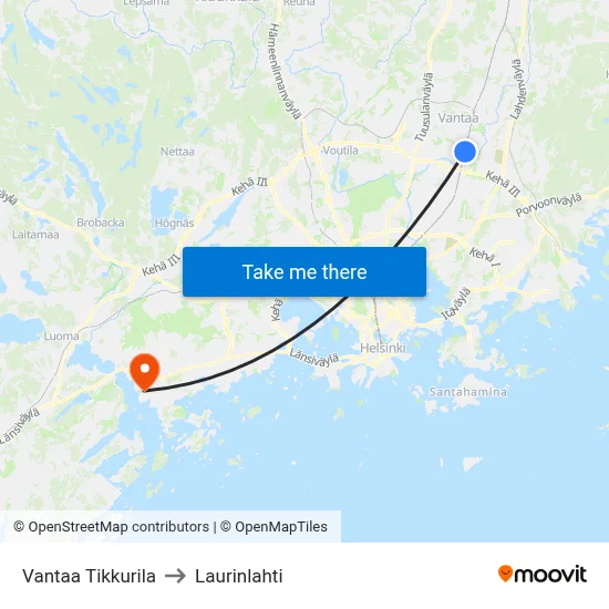 Vantaa Tikkurila to Laurinlahti map