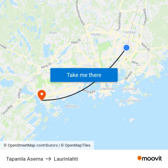 Tapanila Asema to Laurinlahti map