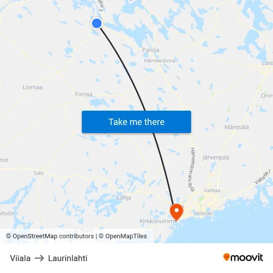 Viiala to Laurinlahti map
