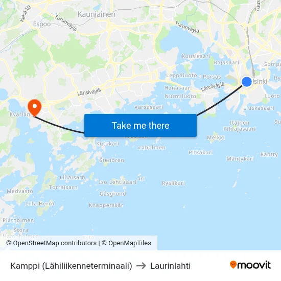 Kamppi (Local Transit Terminal) to Laurinlahti map