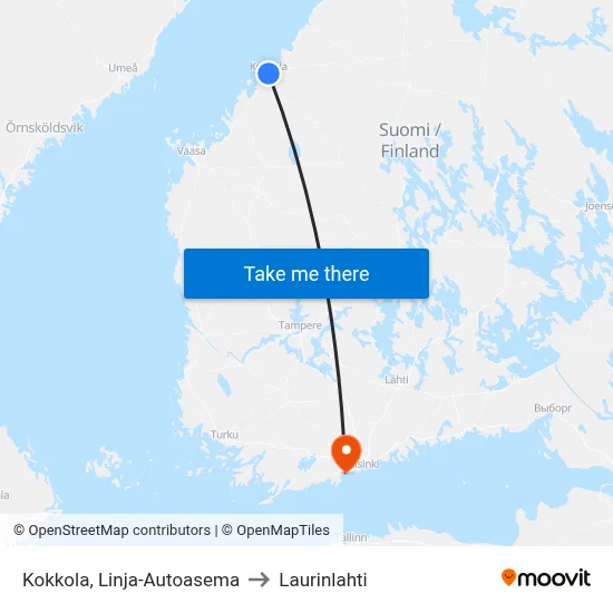 Kokkola Bus Station to Laurinlahti map