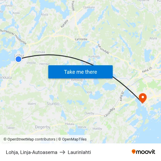 Lohja Bus Station to Laurinlahti map