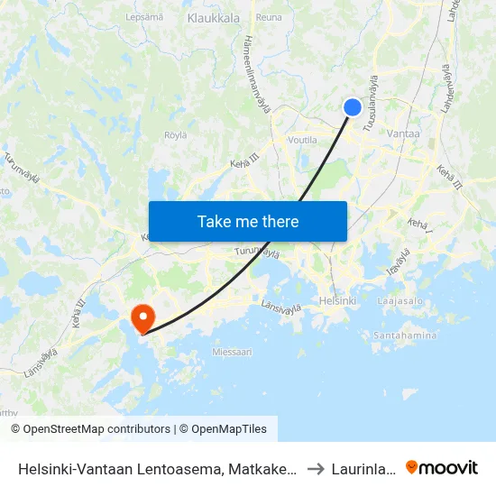 Helsinki-Vantaa Airport, Travel Center to Laurinlahti map
