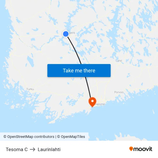 Tesoma Center to Laurinlahti map