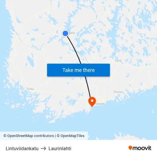 Lintuviidankatu to Laurinlahti map