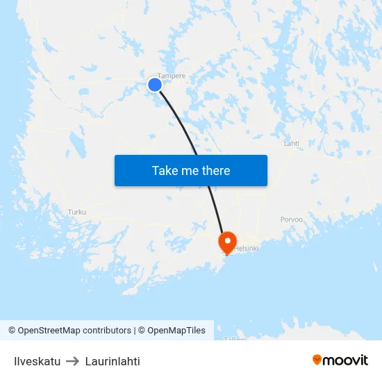 Ilveskatu to Laurinlahti map