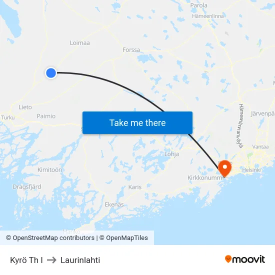 Kyro Stop E to Laurinlahti map