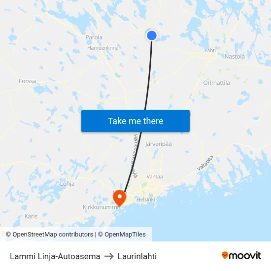Lammi Bus Station to Laurinlahti map