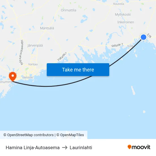 Hamina Bus Station to Laurinlahti map