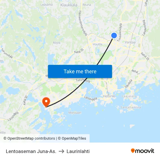Airport Train Station to Laurinlahti map