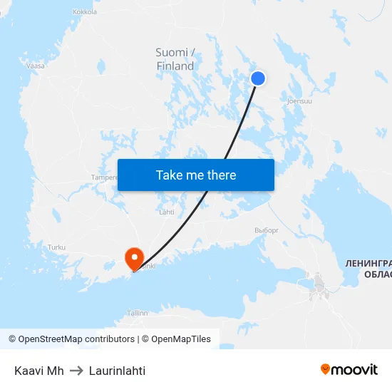 Kaavi Mh to Laurinlahti map